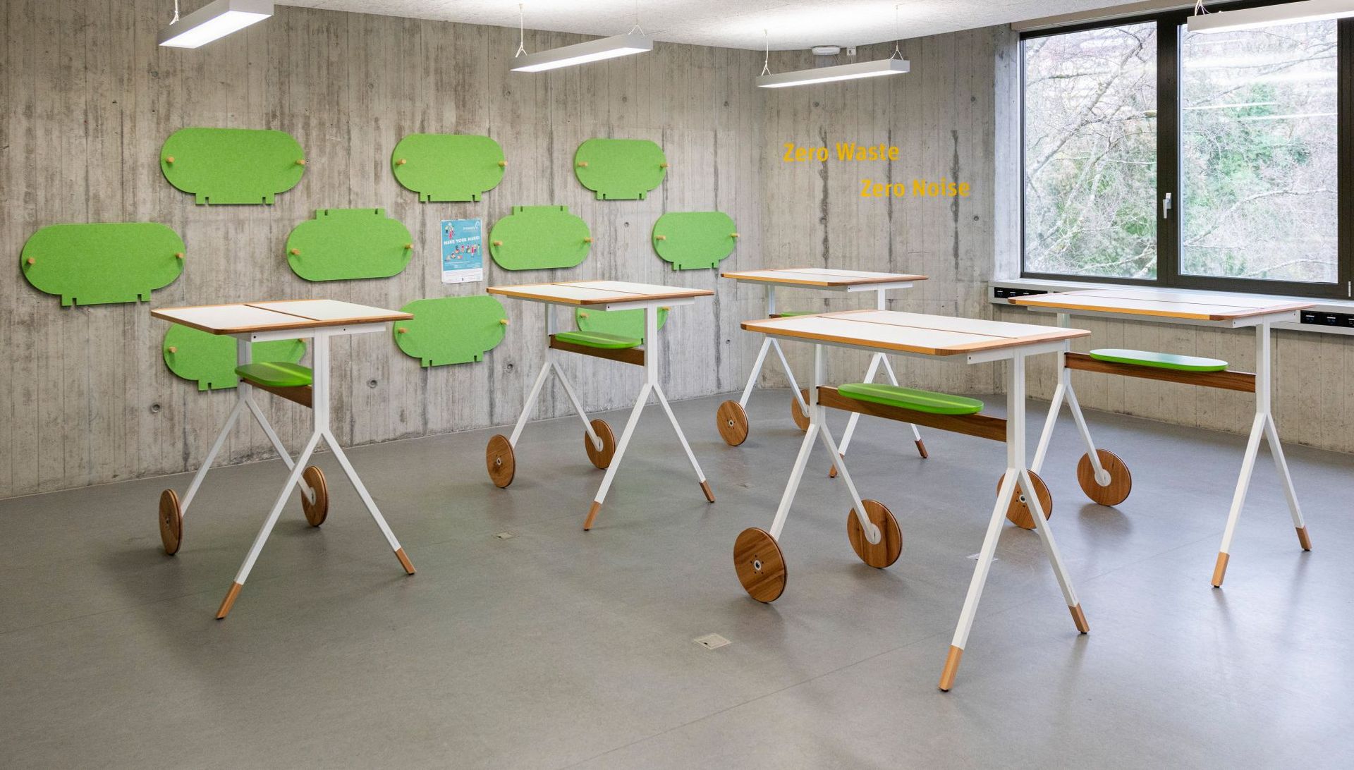 Upcycling: Aus altem Bestandsmobiliar wurden flexible Desks entwickelt, Pop-up-Space, Berner Fachhochschule, Schweiz