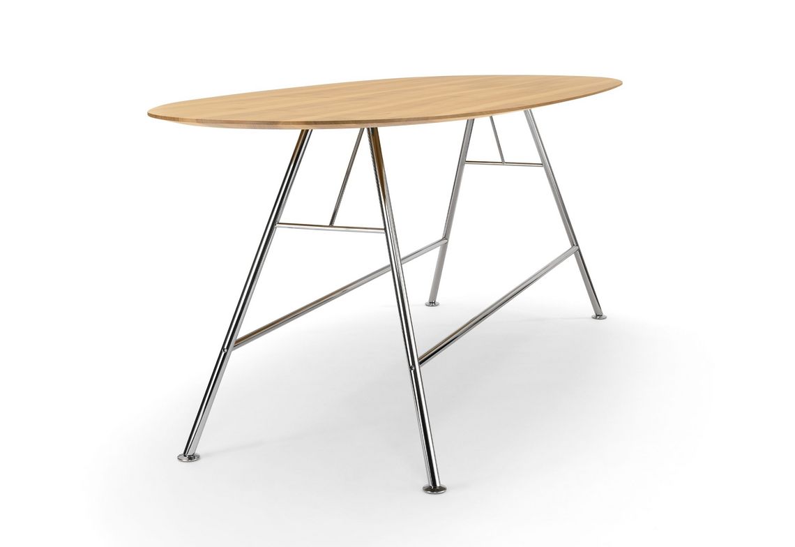 Hoher Konferenztisch Massivholz Eiche, oval