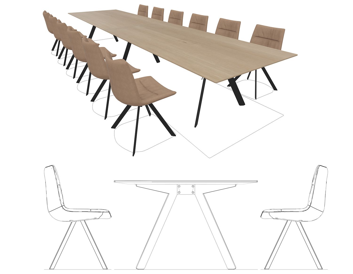 Planungsdaten, OFML Produktpräsentation in 2D und 3D: Tisch Barra und Stuhl Marel