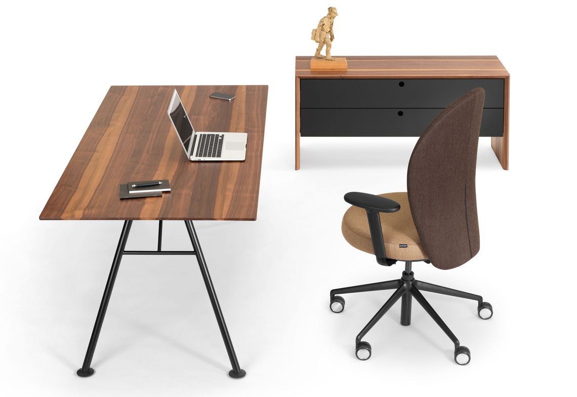 La Punt Kommode Holz mit Akio Steel Konferenztisch Massivholz und Schreibtischstuhl Marva