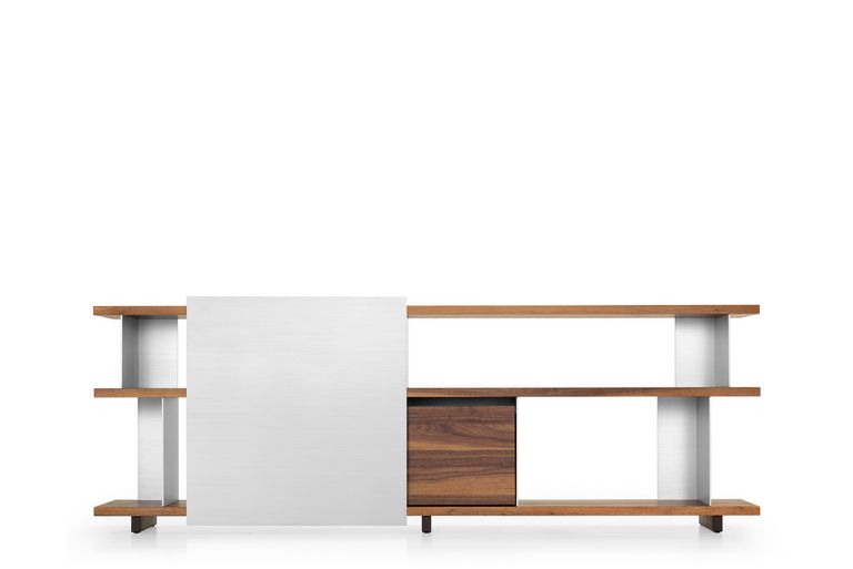Sideboard Holz mit Aluschiebetür und Schubkasten