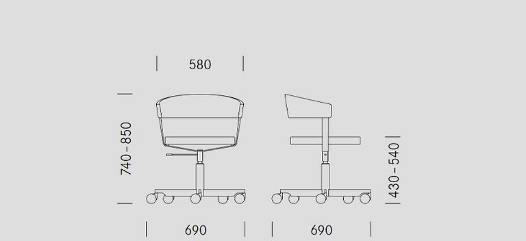 Dimensionen des Bürostuhls G 125