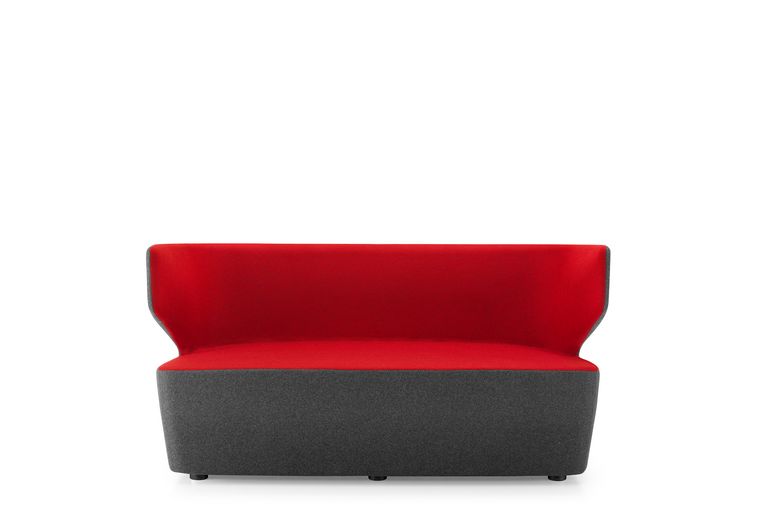 Pablo Loungesofa, Zweisitzer Vorderansicht, rot und grau zweifarbig gepolstert