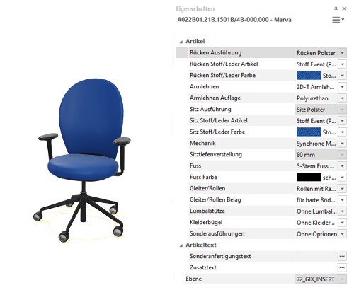 Planungsdaten, OFML Individuelle Produktkonfiguration eines Drehstuhls